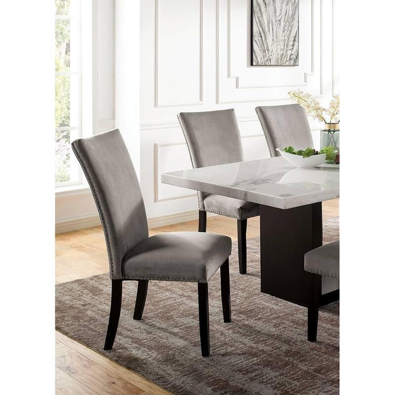 Flannelette Contemporary 2pc Dining Side Chairs Nalihead Trim Black Solid wood Legs Dining Room Chairs