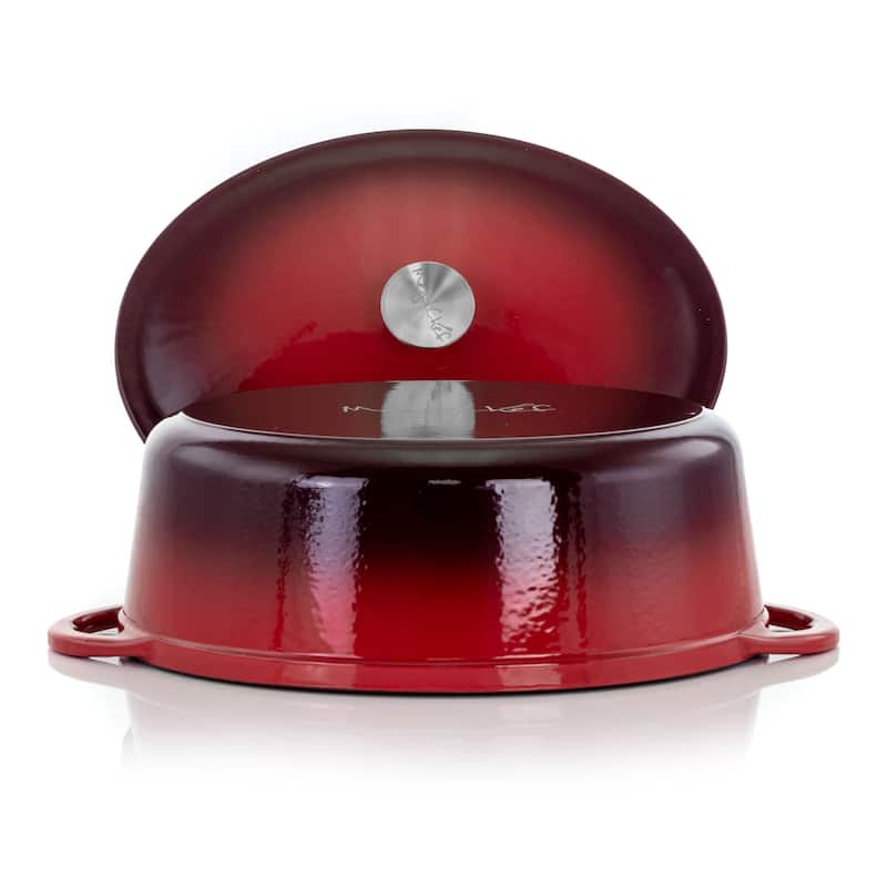 Enameled Cast Iron Casserole Dish with Lid 7 Quart Capacity in Red