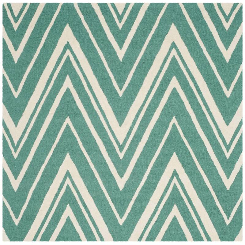 SAFAVIEH Handmade Cambridge Fumiko Modern Moroccan Wool Rug - 6' Square - Teal/Ivory
