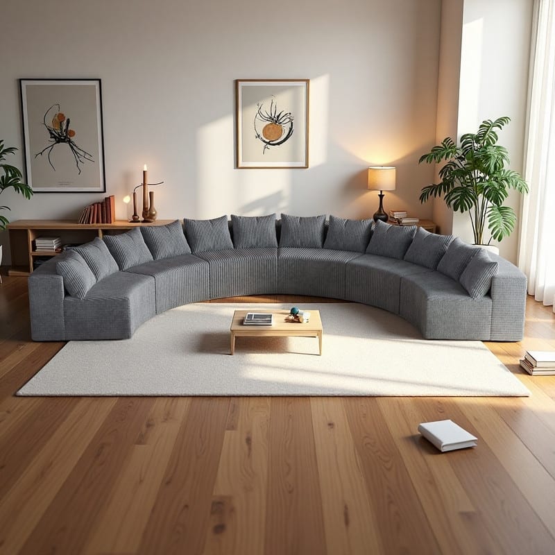 181" Corduroy Modular Curved Sectional Sofa with 12 Pillows, 6-Piece Semi-Circular Design