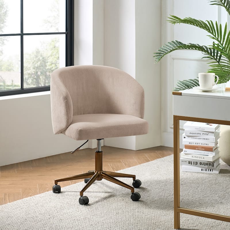 Astore Modern Corduroy Ergonomic Barrel Swivel Office Chair with Height-Adjustable by HULALA HOME