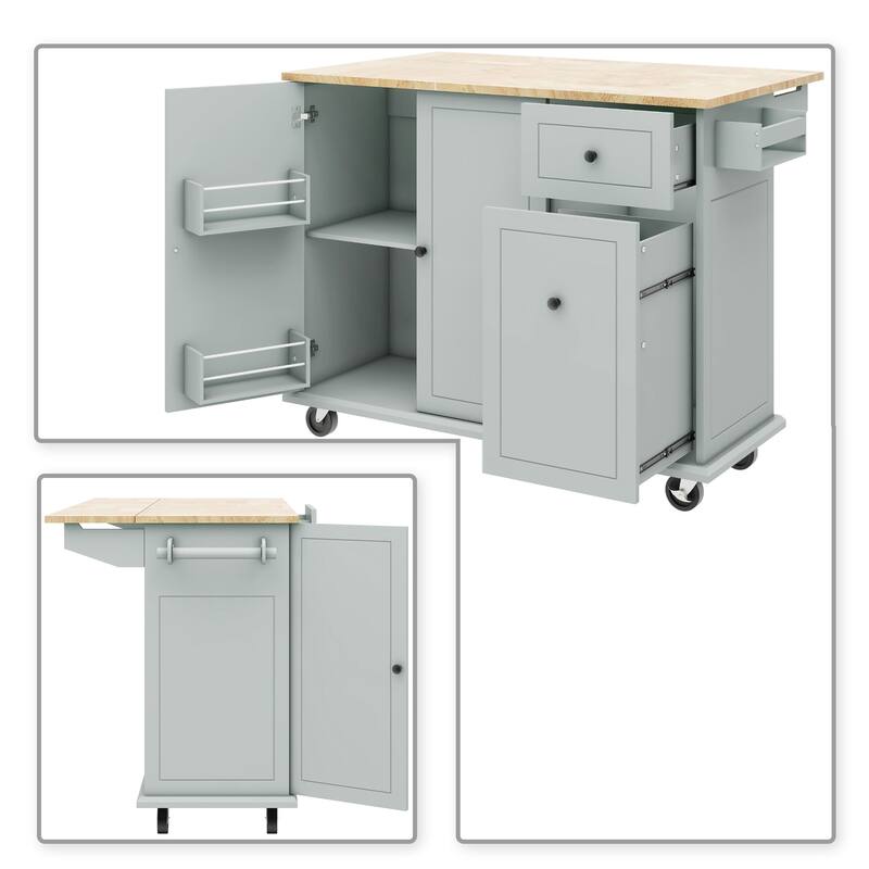 Modern Stylish Wooden Storage Kitchen Island Cart with a Drop Leaf