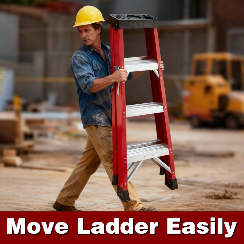 Anmytek Fiberglass Electrician Stepladder 330 lbs Capacity Non Conductive Single Sided Insulated Folding Ladder