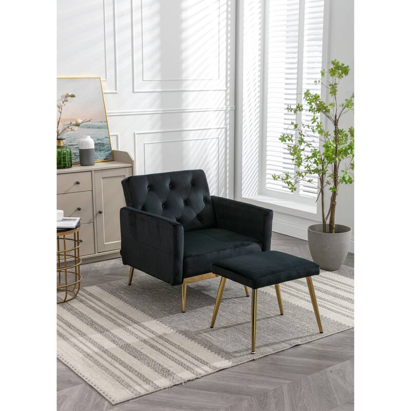 Bottom Tufted Accent Lounge Chair with Adjustable Arm and Back
