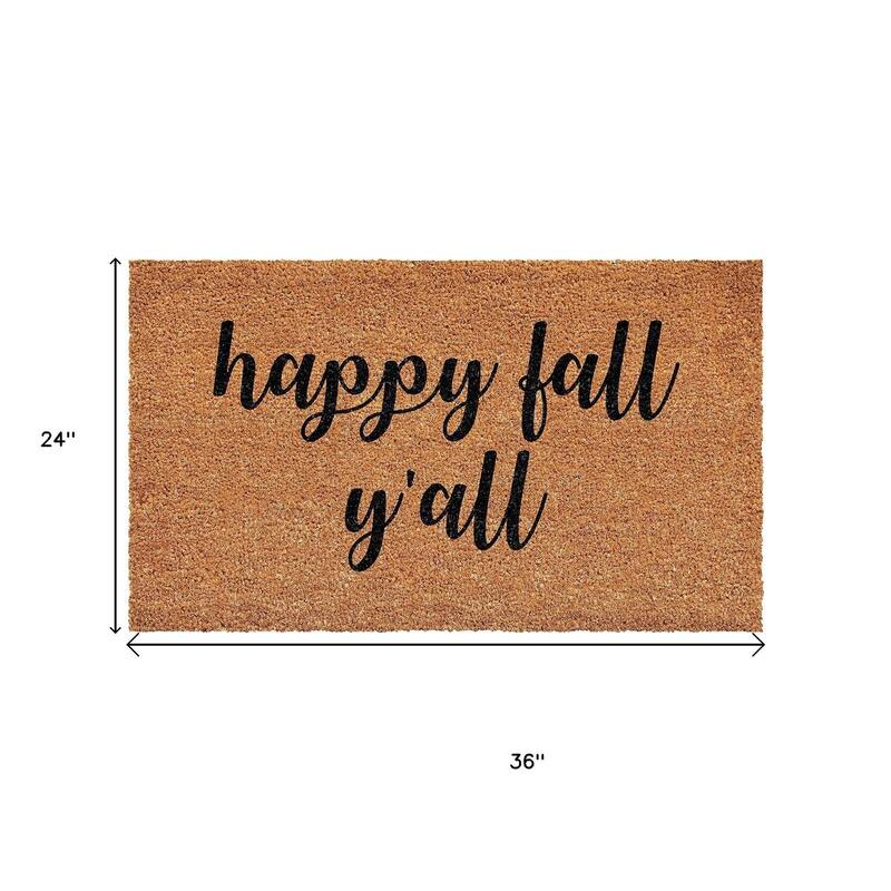 HomeRoots 24" X 36" Brown And Natural Fall Happy Fall Y'all Outdoor Coir Door Mat - 24.00' X '36.00