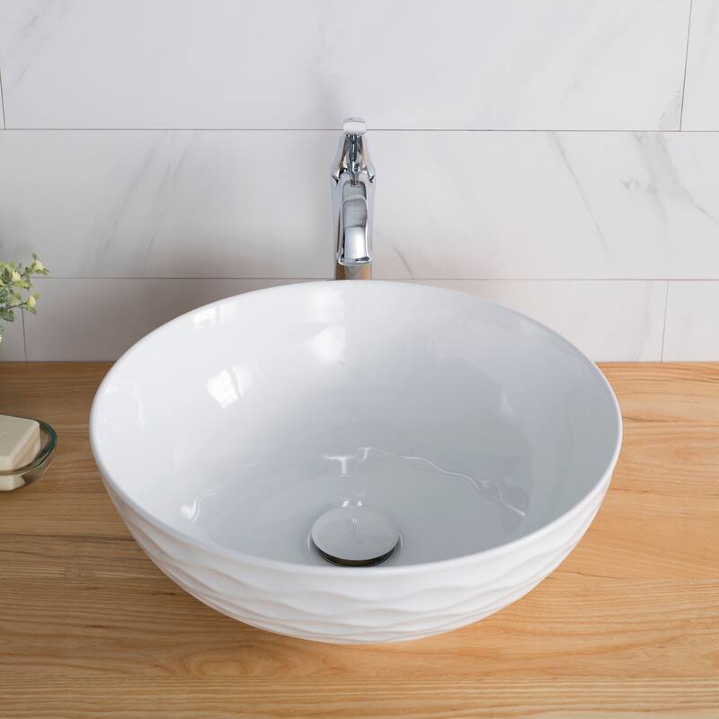 KRAUS Viva 16 1/2 inch Round Porcelain Ceramic Vessel Bathroom Sink
