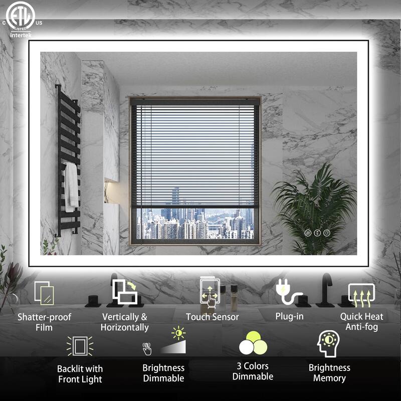 Rectangular Aluminum Framed Backlit and Front Light LED Wall Bathroom Vanity Mirror - N/A