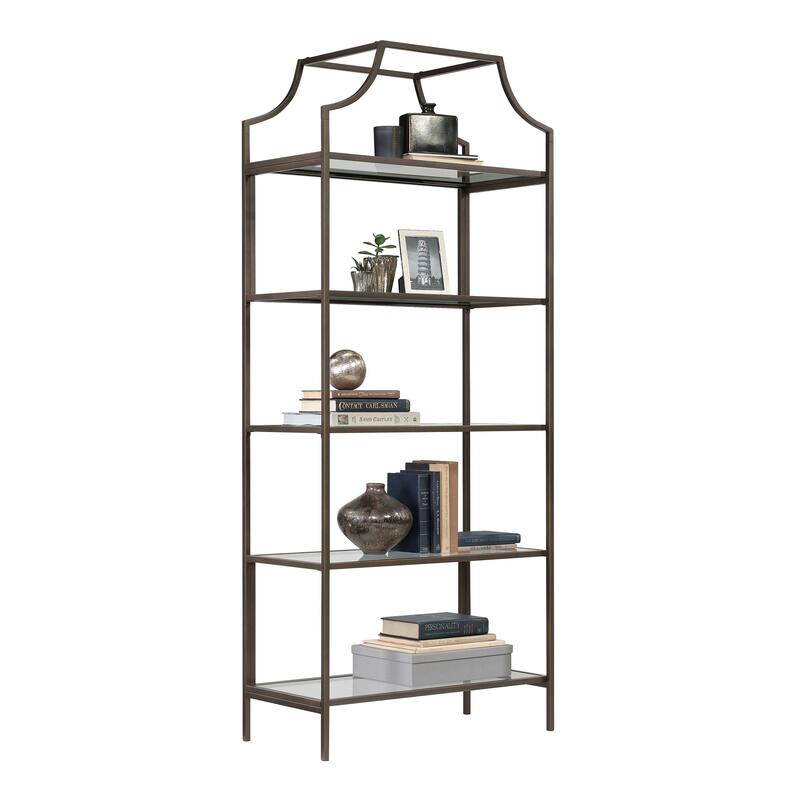 Wood Bookcase with Metal Shelves - 30" W x 14.57" D x 70.87" H
