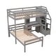 preview thumbnail 8 of 7, Gray Twin Pine Loft Bunk Bed with Storage Staircase, Desk, Shelves, Drawers