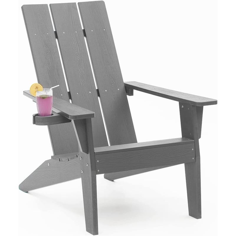WINSOON All Weather HIPS Outdoor Adirondack Chairs with Cup-Holder Patio Chairs Set of 6 - Grey x 6