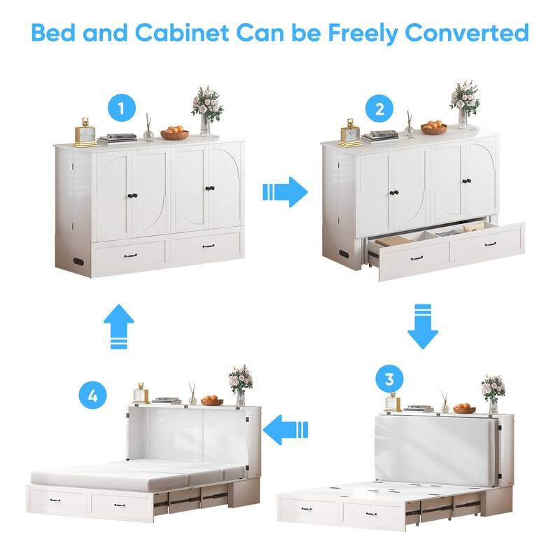 Mixoy Modern Murphy Bed Cabinet Queen Size with Charging,Optional Mattress