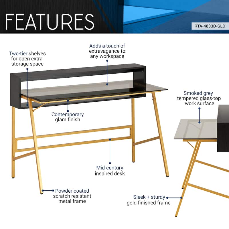 Home Office Writing Desk with riser, Gold