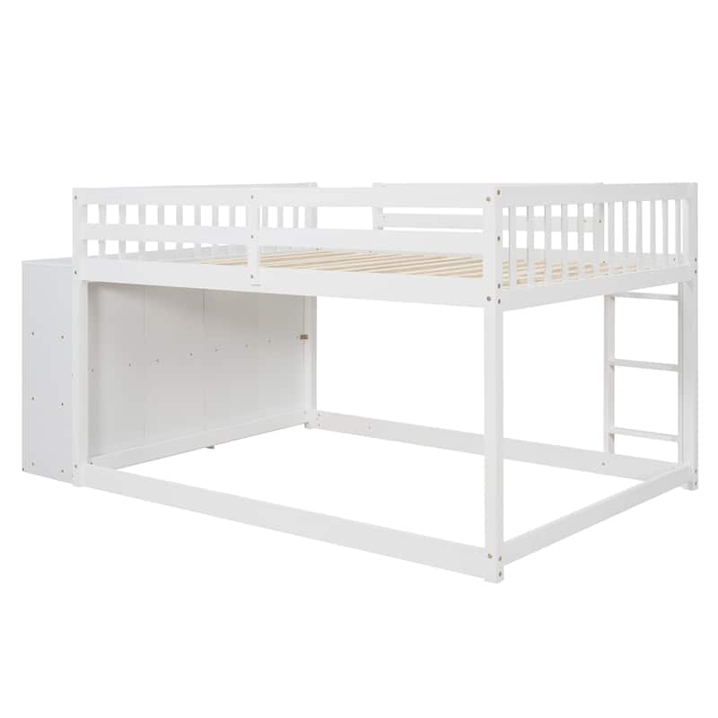 Full over Full Bunk Bed Wood Frame Bed with 4 Storage Drawers and 3 Shelves, Full-Length Guardrail Top Bunk for Kids Teens