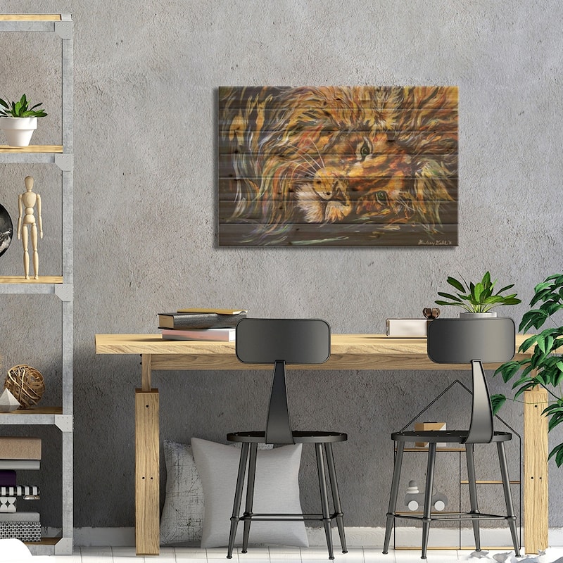 Just Lion Around Print On Wood by Lindsey Dahl - Multi-Color