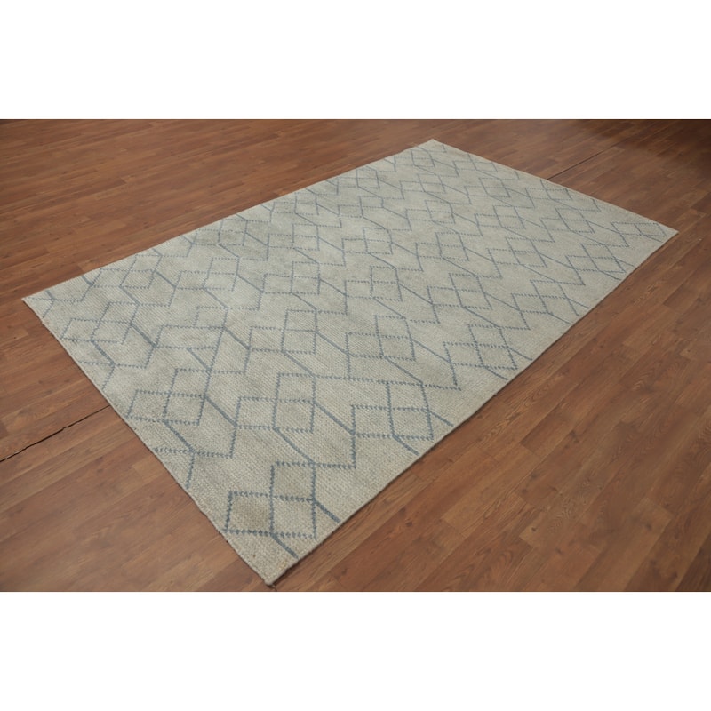 Hand-knotted Modern Wool Grey Geometric Area Rug Oriental Carpet - 7' 11'' X 4' 11''