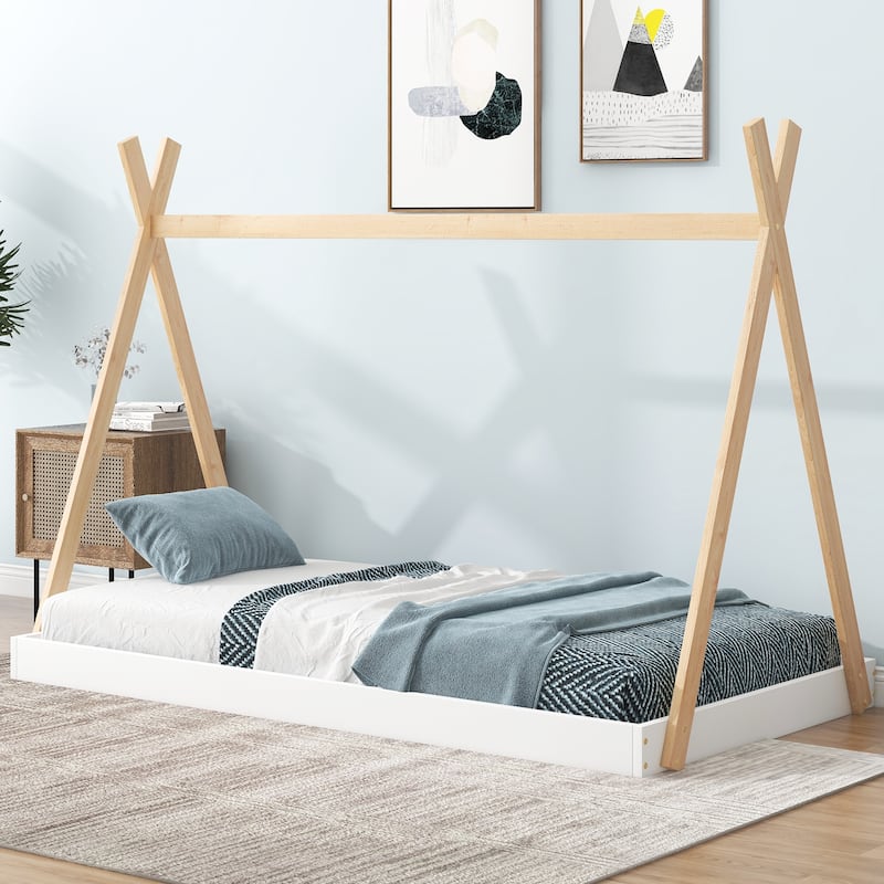 Tent Floor Bed with Triangle Structure Safe Platform Bed Sturdy Frame