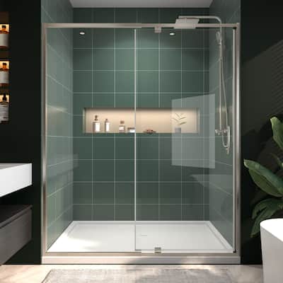 Modland 60"x71" Pivot Swing Shower Door Semi-Frameless in Nickel/Black/Chrome with Tempered Glass