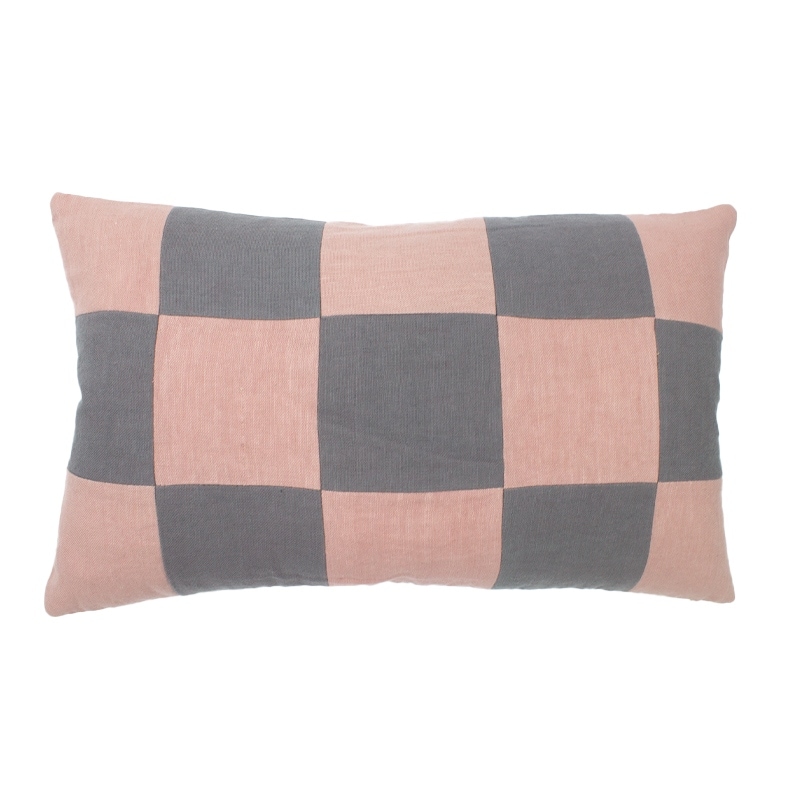 Jiti Indoor Modern Contemporary Bi color Checkered Patchwork Pattern Dyed Linen Decorative Rectangle Lumbar Pillows Cushions