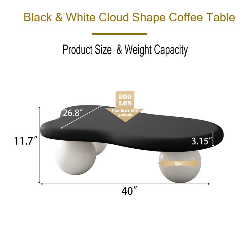 40" Cloud Shaped Coffee Table with 3 Ball Legs