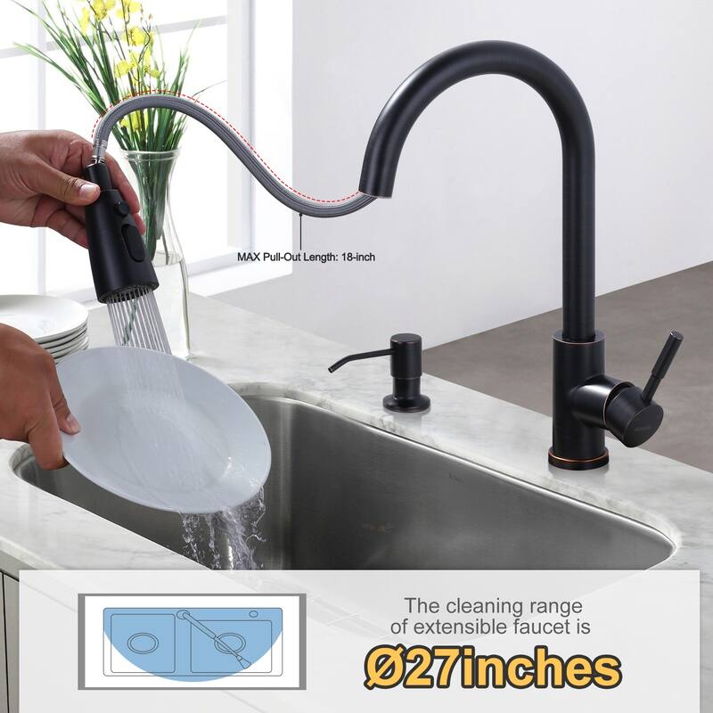 WOWOW 3-Function Pull down Sprayer Kitchen Faucet with Deckplate