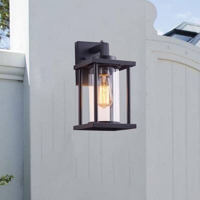 12''H Textured Black Outdoor Wall Lantern with Dusk to Dawn