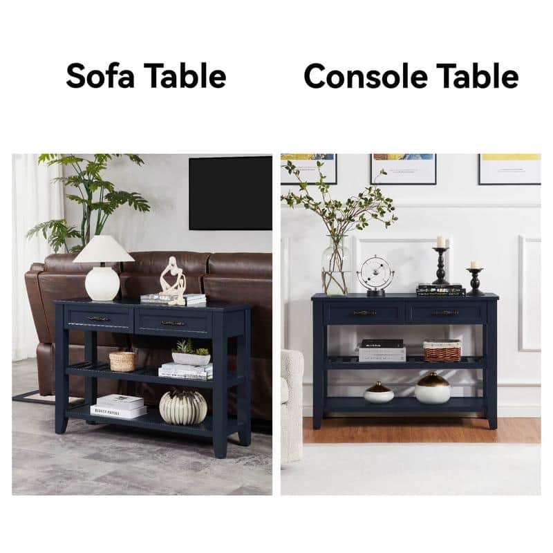 Vintage-Inspired Pine Console Table - Two-Tier Open Shelf Design for Living Spaces‌.