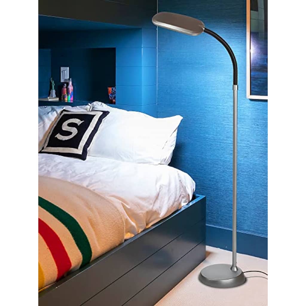 Brightech Litespan Slim 55 in. Platinum Silver Industrial Dimmable and Color Temperature Adjustable LED Floor Lamp