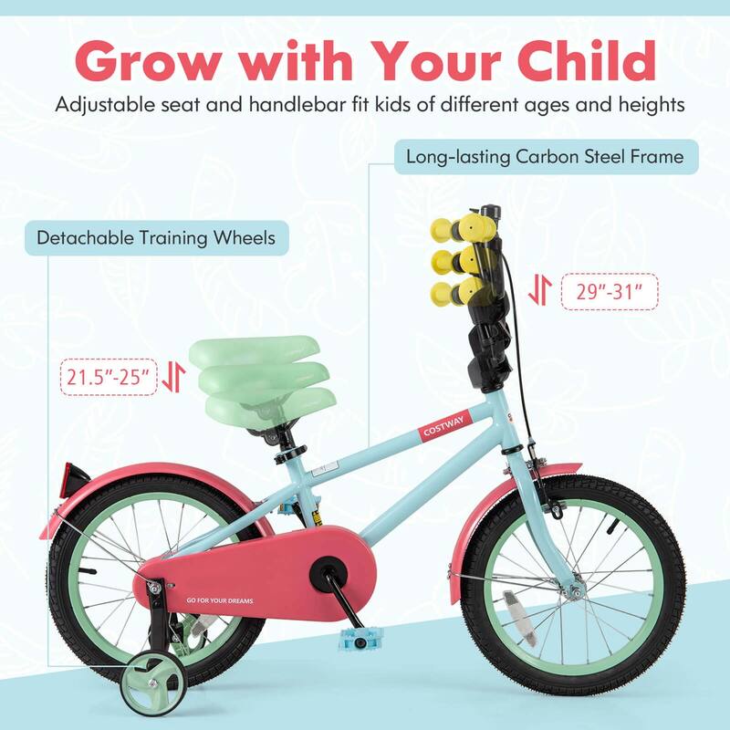 Costway 16" Kids Bike with Adjustable Saddle Handlebar Removable