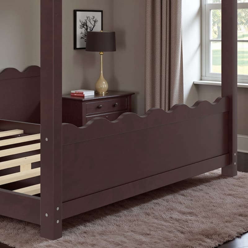 Kids Solid Wood House Floor Bed with Support Slats, Montessori Low Profile Bed, No Box Spring Needed