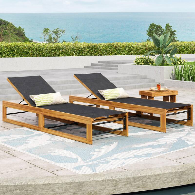 Outdoor solid wood frame mesh chaise lounge chair