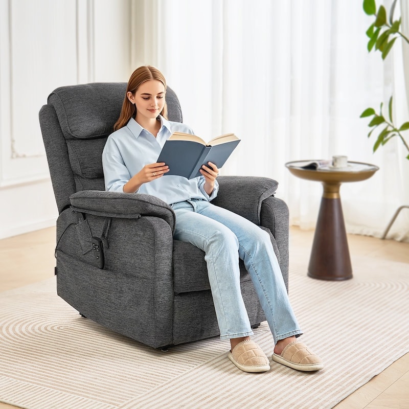 Beige Chenille Dual-Motor Lift Chair, Massage, Heat & Recliner