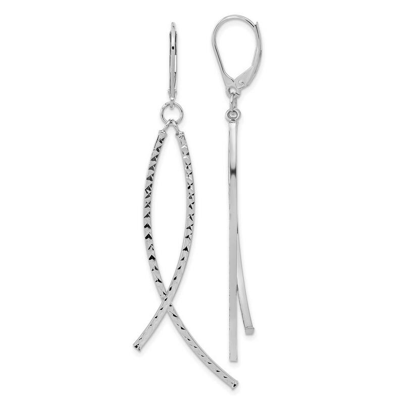 Curata 14k White Gold Large Diamond-cut Christian Fish Leverback Earrings 69.3x10mm