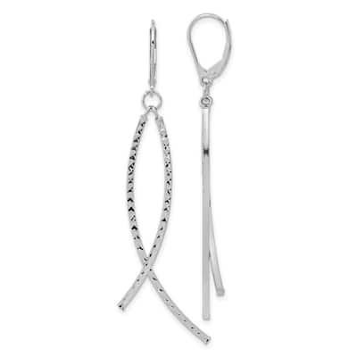 Curata 14k White Gold Large Diamond-cut Christian Fish Leverback Earrings 69.3x10mm