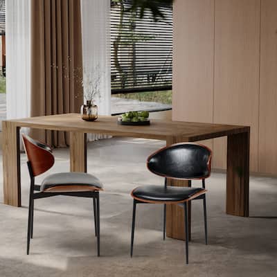 Mid-Century Modern Dining Chairs Set of 2 - Italian-Inspired Bentwood Design with Matte Metal Legs & Luxe PU Leather Seating