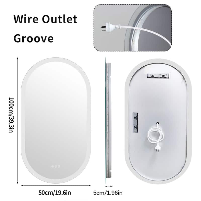 Wall Mounted Frameless Oval Track LED Bathroom Mirror Touch Sensor