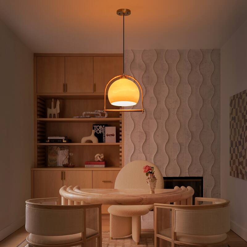 Modern Amber Globe Pendant Light with Arch Frame Kitchen Fixture - Dia.12.5-in