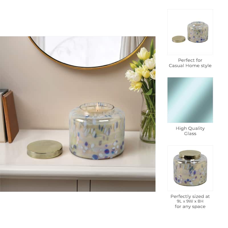 Decorative Glass and Wax Candle with Metal Lid Modern Accent Piece - 9" x 9" x 8"