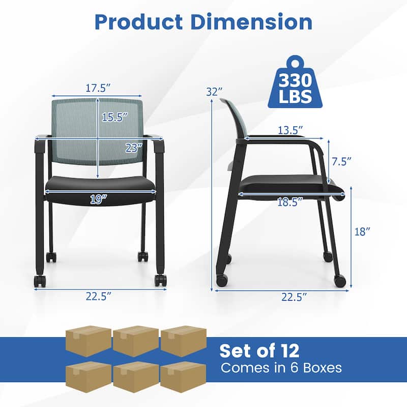 Gymax 12 PCSC Conference Chairs Stackable Office Guest Mesh Chair
