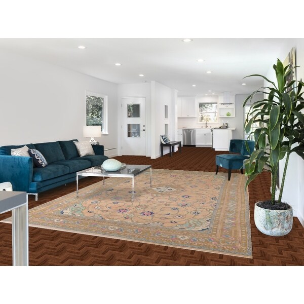 Mashad Vintage Persian Area Rug Hand-Knotted Floral Wool Carpet