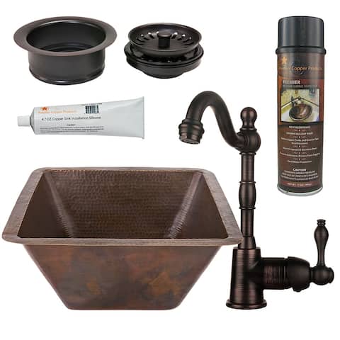 17-in Large Square Hammered Copper Bar/Prep Sink and Accessories (BSP4_BS17DB-G)