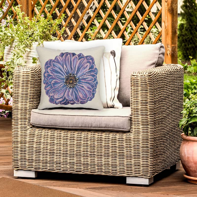 Liora Manne Marina Garden Flower Indoor/Outdoor Pillow - 18" x 18" - Polyester - Purple