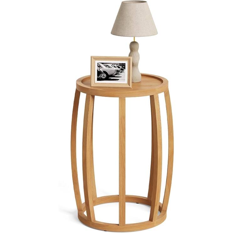Solid Wood Round Side Table, Natural End Side Table for Living Room