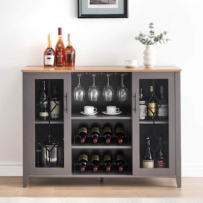 Wine Bar Cabinet with Led Light,Home Coffee Cabinet with Wine and Glass Rack,Kitchen Buffet Sideboard with Storage,Dark Grey