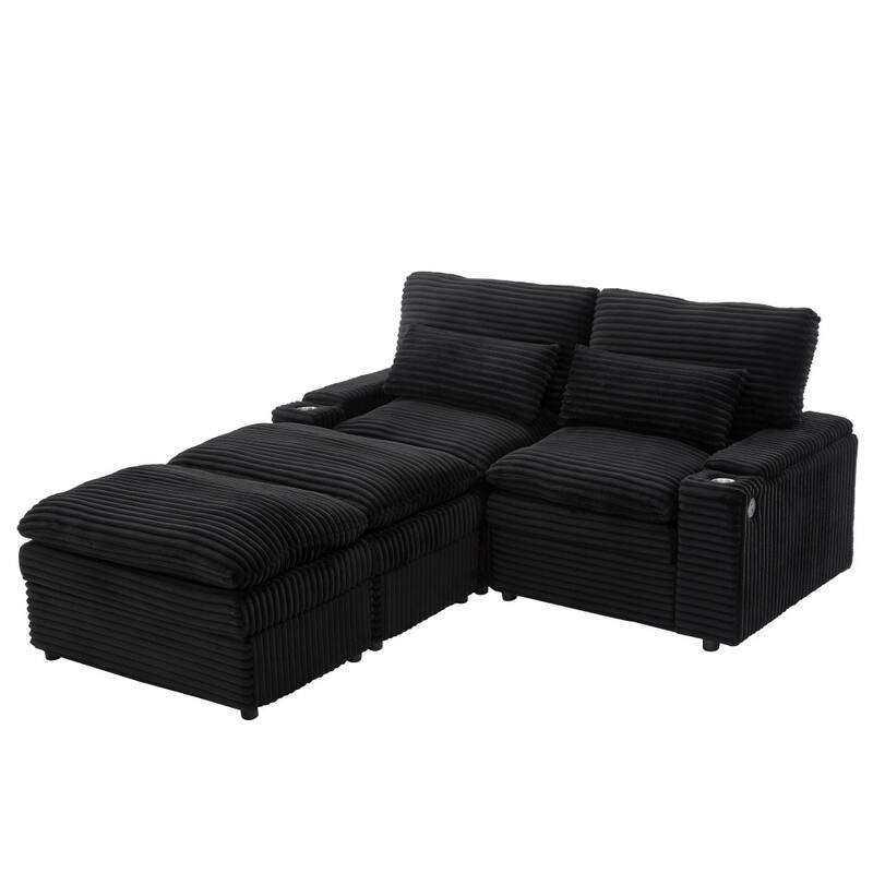 70.9" Loveseat Sectional Convertible Sofa with Ottomans and Storage Space, USB Ports