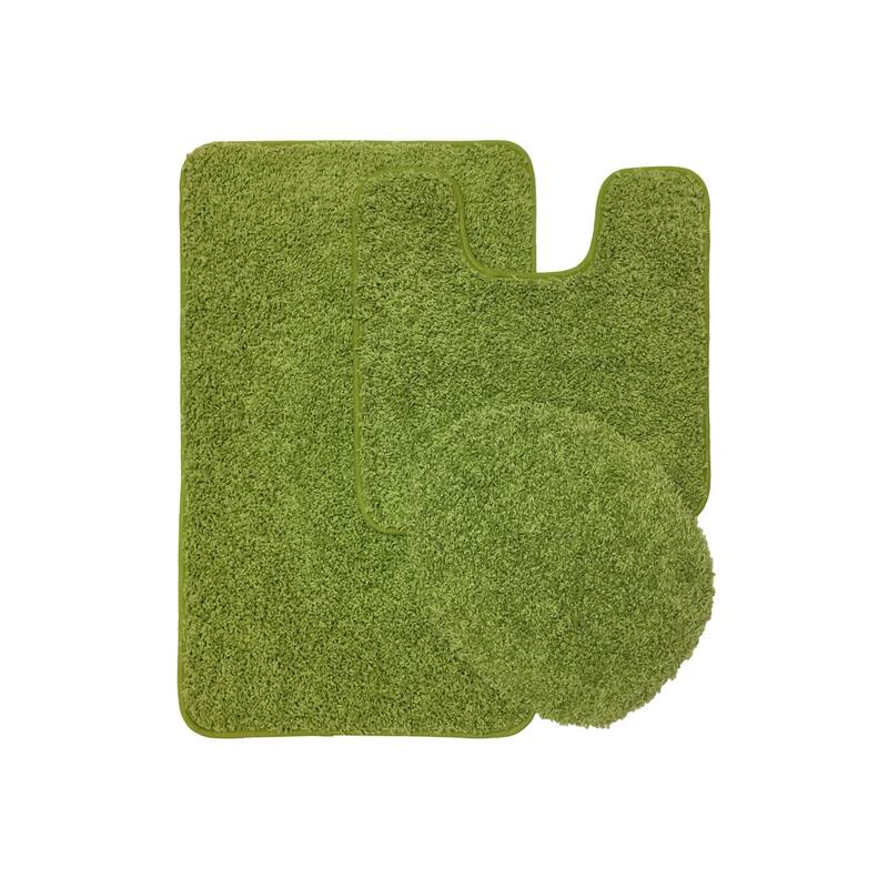 Layla 3 PC Shaggy Bathroom Rug Set, Bath Mat, Contour Rug, Lid Cover, Solid Colors