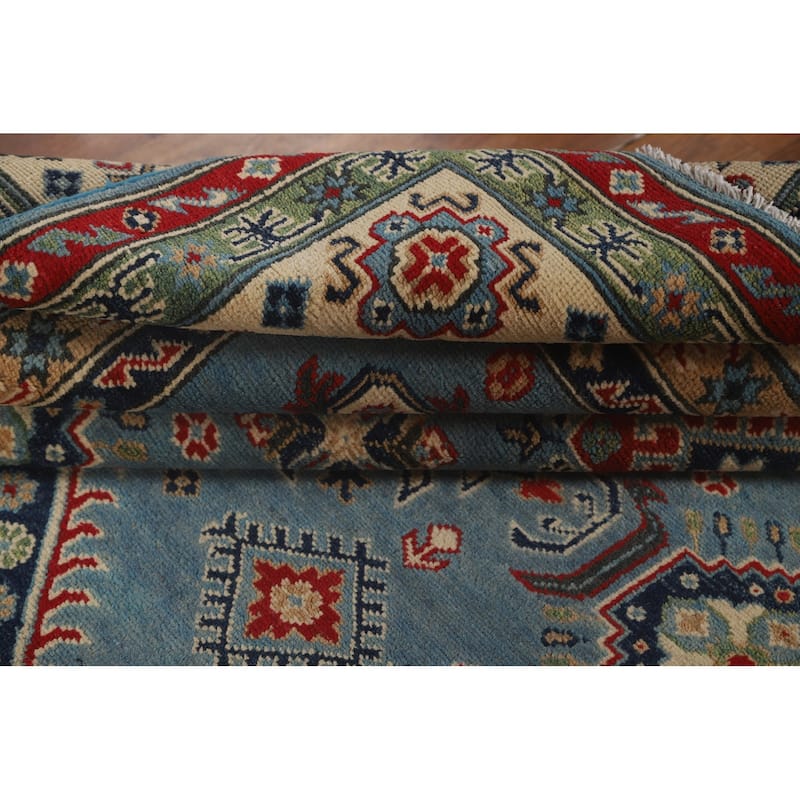 Light Blue Kazak Area Rug Handmade Oriental Wool Carpet - 6'8" x 9'10"