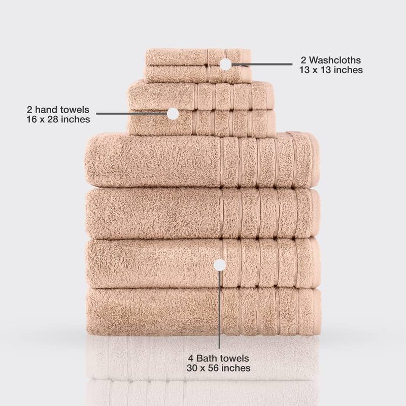 Towels Beyond 8 Piece Turkish Cotton Towel Set 670 GSM Washcloth, Hand & Bath Towel