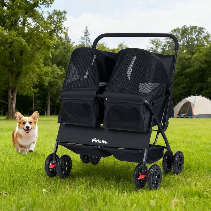 Gymax Double Pet Stroller w/ 2-seater Carrier Adjustable Sunshade