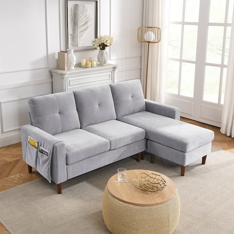 Sectional 3 Seats L-shape Sofa in Chenille with Removable Cushions - 80"Wx54"Dx35.5"H