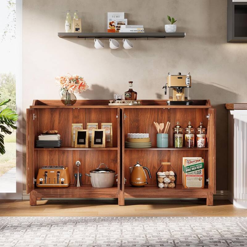 57" Farmhouse Sideboard Buffet - Brown Shutter Door Storage Cabinet